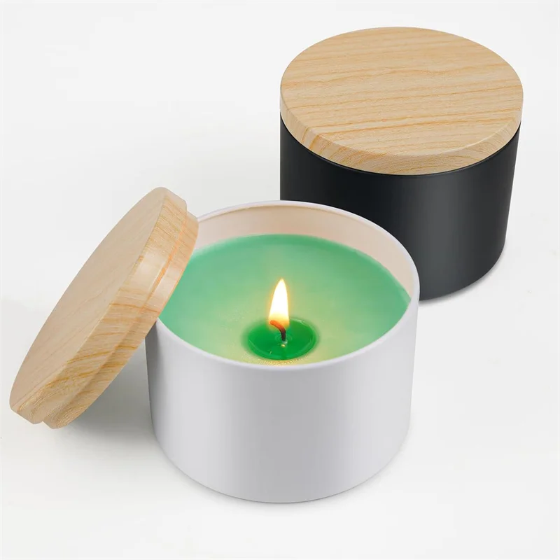 120pcs 4oz 8oz Round Tin Cans for Candles Black/White Crafts Candle Packaging Tin Cans With Wood Grain Lids In Bulk Metal Candle 6