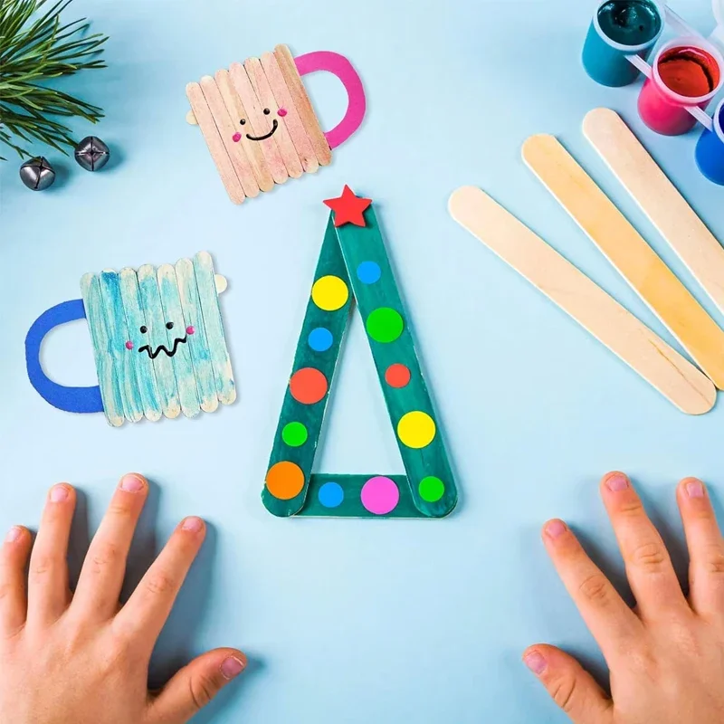 100pcs Natural Wooden Ice Cream Popsicle Sticks Wood Stick Ice Cream Spoon Hand Art Cube Lollipop Cake Tools
