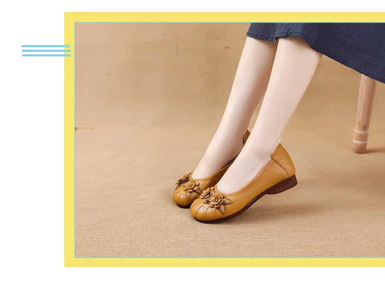 Neue Echtes Kuh Leder Ballerinas Frau Schlank Fuß Schuhe Damen Vintage Floral Mokassins Frau Luxus Flattie Beige Slip Auf Schuhe – Detail 14
