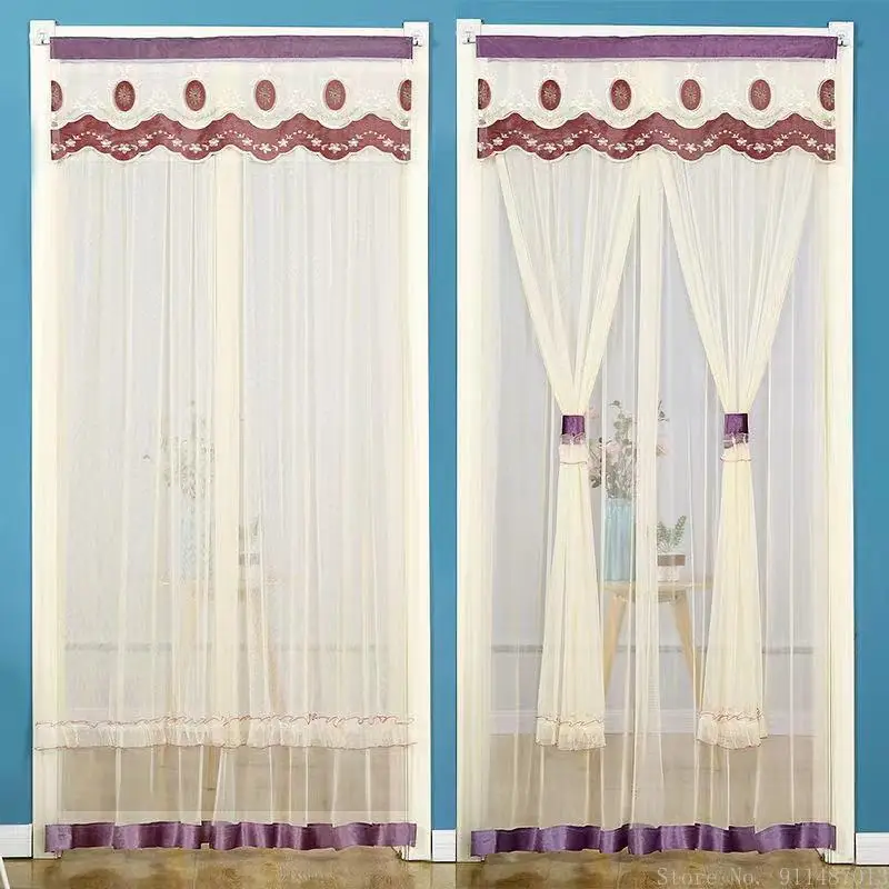 Home summer anti-mosquito curtain free punch lace partition curtain anti-fly and insect-proof kitchen bedroom decor door curtain