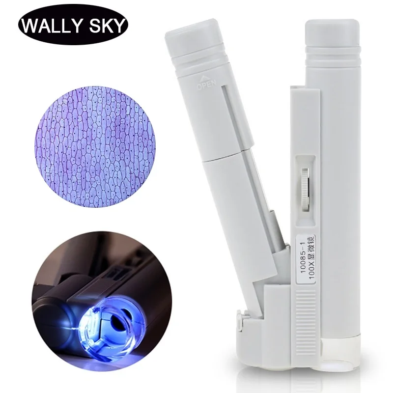 Handheld Microscope 100X Mini Pocket Portable Pen Type Microscope LED Lamp  Light Foldable Jewelry Magnifier Magnifying Loupe - AliExpress