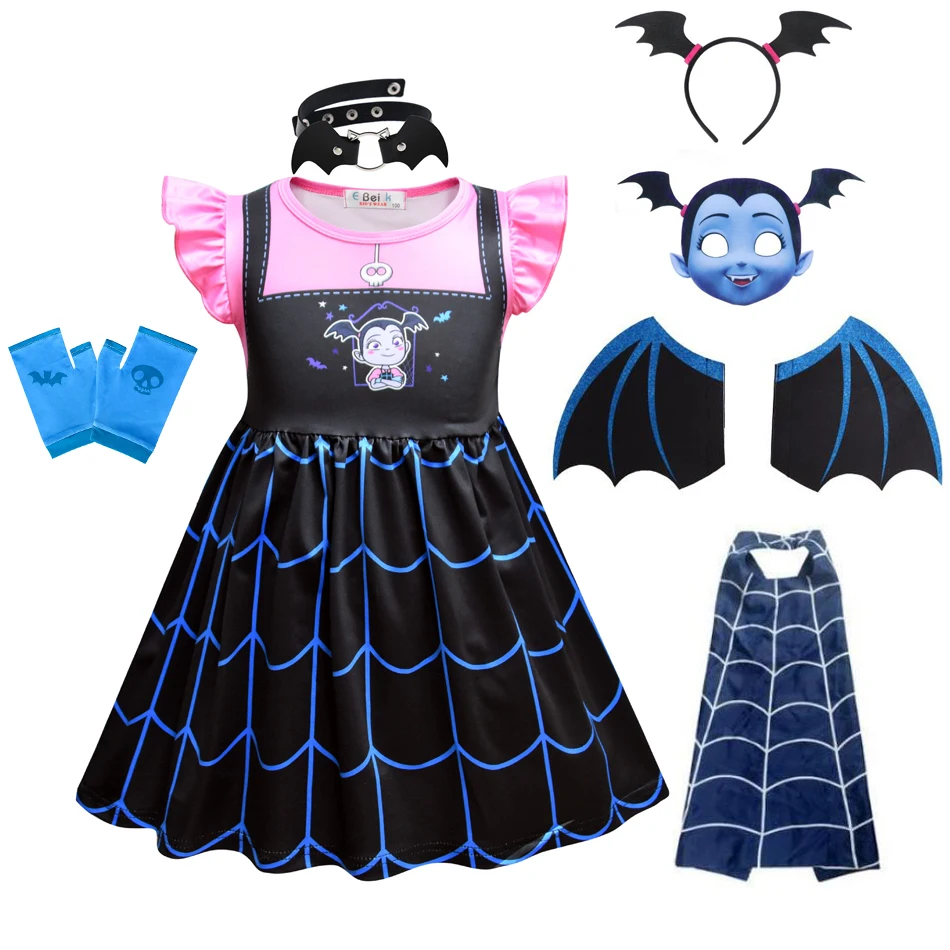 Disfraz de vampiro para niños, disfraz de reina de Halloween, vestido para niña, con collar y rosa gótica, color negro, rosa gótica, collar de vampiro, collar de carnaval, fiesta temática, Drácula