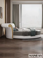 Upgrade Your Sleeping Experience with Linlamlim Round Leather Bed Frame Italian Genuine Leather Double Beds Lit 2 Personnes 4