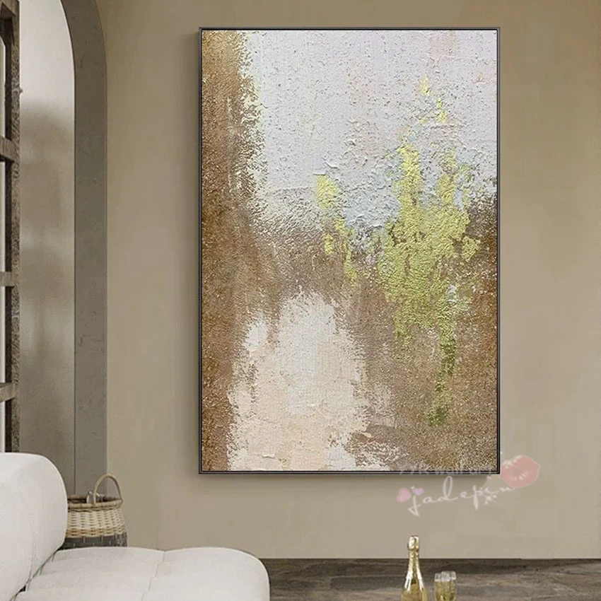 

Скандинавская абстрактная зеленая трава на сельской дороге, чистая картина маслом ручной работы, домашнее украшение для спальни, столовой, гостиной, дивана