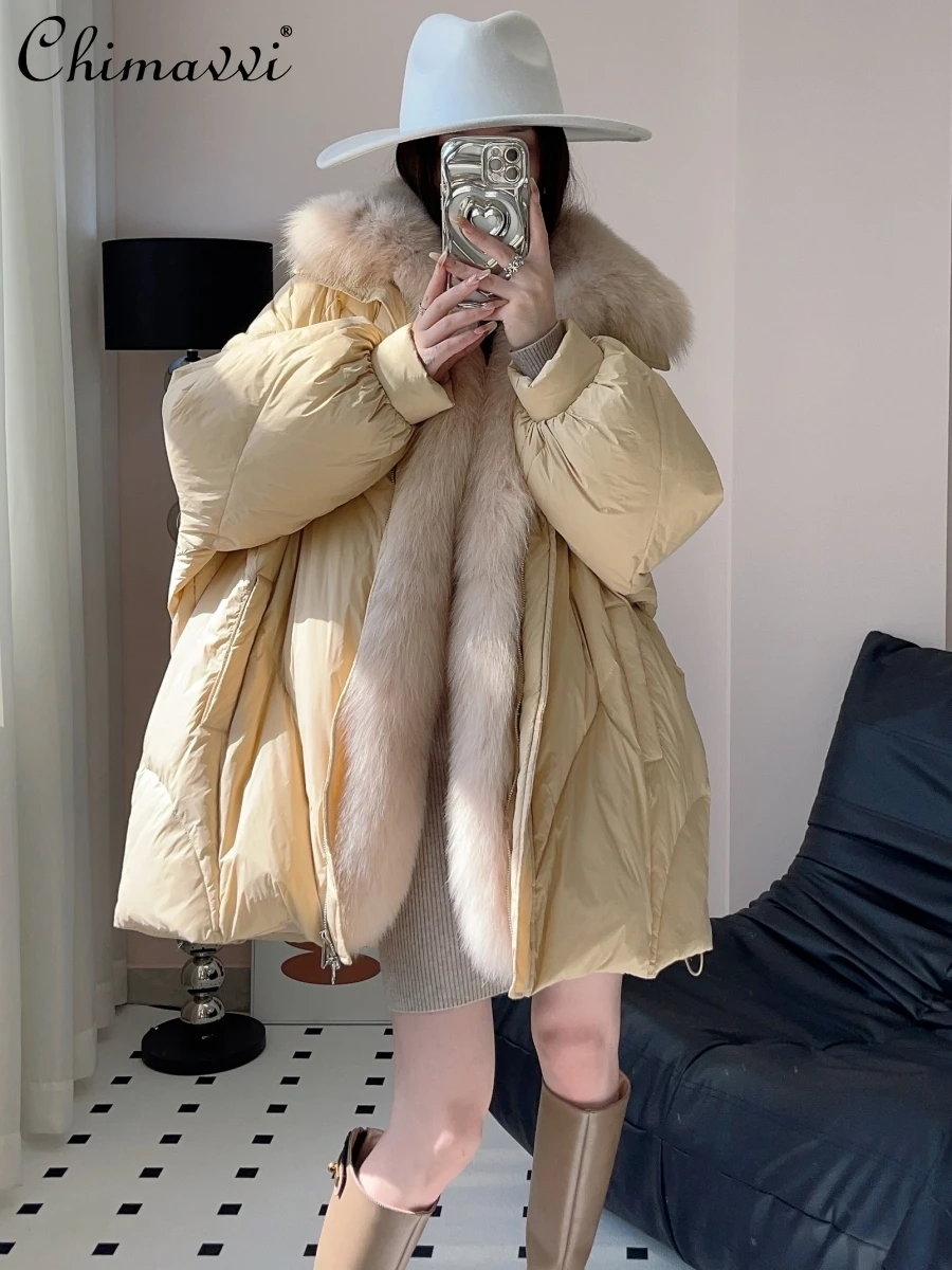 

Detachable Fox Fur Collar Loose Wide Version Fur Goose Down Jacket Female 2024 Winter New Loose Warm Temperament Down Coat