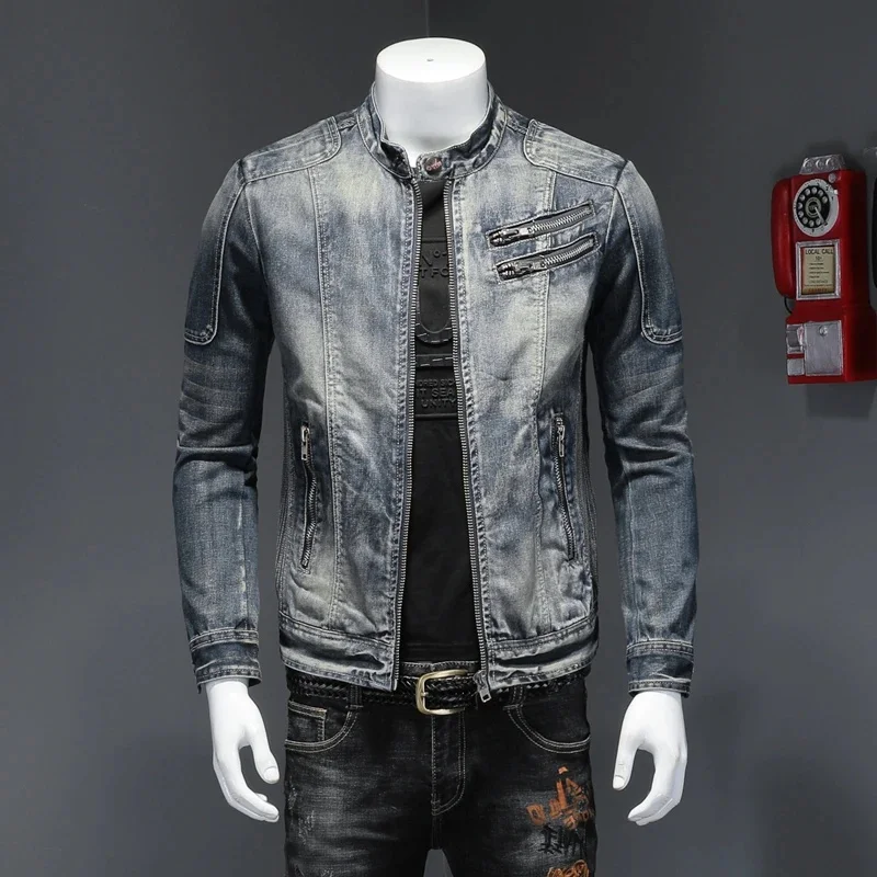 

New plus-size men's fashion high-end comfortable zippered denim jacket