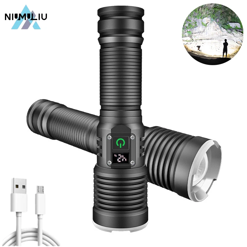 

C2 XHP70 Powerful LED Flashlight Digitail Display Screen Torch USB Rechargeable Camping Fishing Lantern Waterproof Zoom Lights