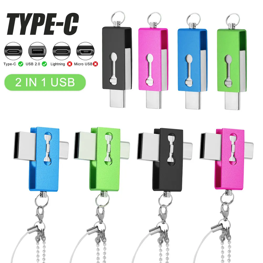 

Type C Ultra Dual USB 2.0 2 IN 1 mini pen drive 128GB Metal USB flash drive 64GB Flash Drive 32GB Memory stick Business gift