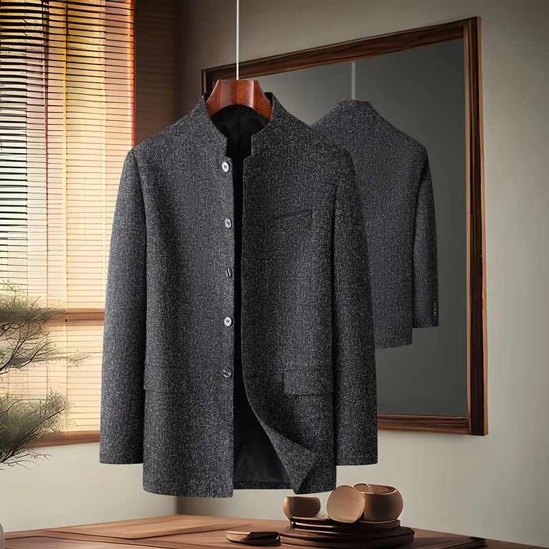 대형 사이즈 (M-6XL) 비즈니스 트렌드 스탠드 칼라, 캐쥬얼 남성용 싱글 세트, 모든 패션, 잘 생긴 트렌드, 새로운 2024