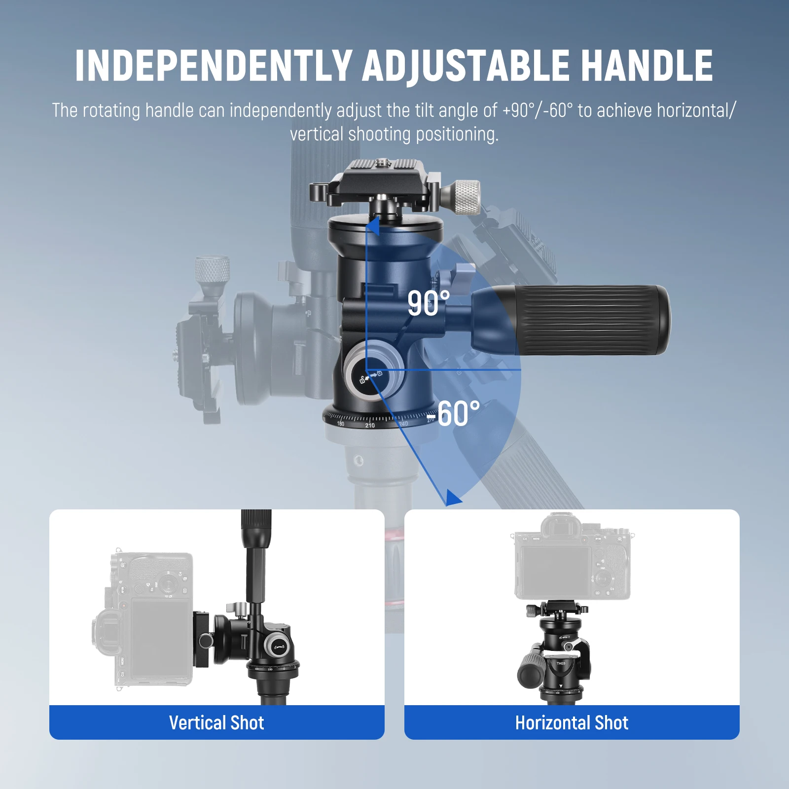 2-Way Geared Tripod Head with Millimeter Micro Adjustment 360° Panoramic Arca Q