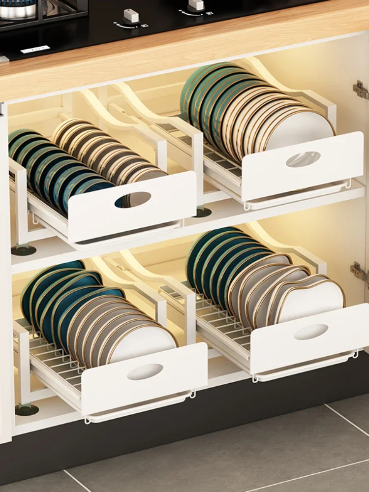 

Stainless steel kitchen bowl rack, drain rack, drawer type dishes in cabinet, storage for household single-layer small basket