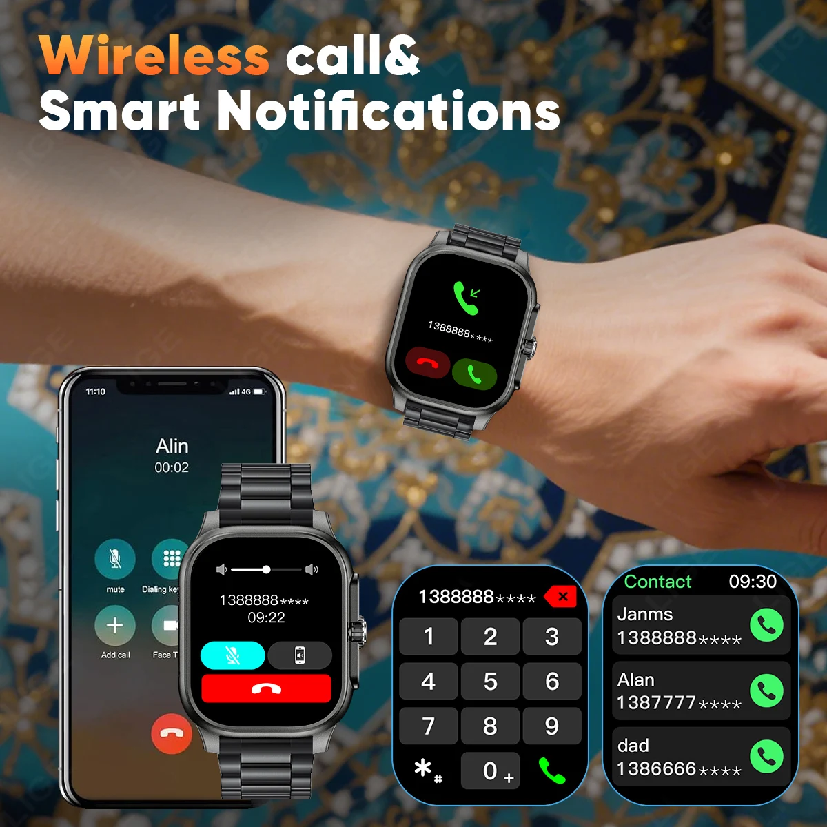 LIGE Quran Tasbih Smartwatch For Muslim 4GB Memory 400mAh Battery Quran Hadith Audio Watches Bluetooth Call 2.01" Smart Watch