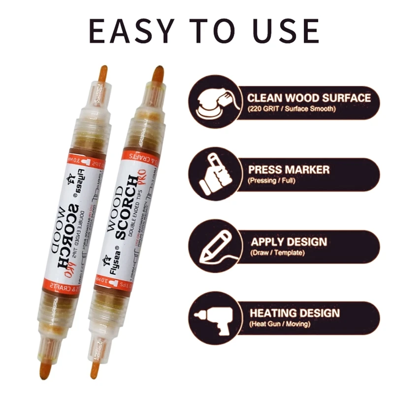 Pyrography Marker Wood Burning Pen Double Ended Design Portable Durable for Artists Pyrography Art Handmade Wood Crafts D5QC