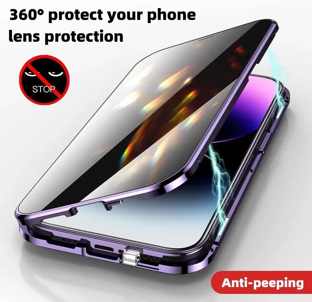 Enhanced Privacy Protection Metal Phone Case with Double-Sided Tempered Glass