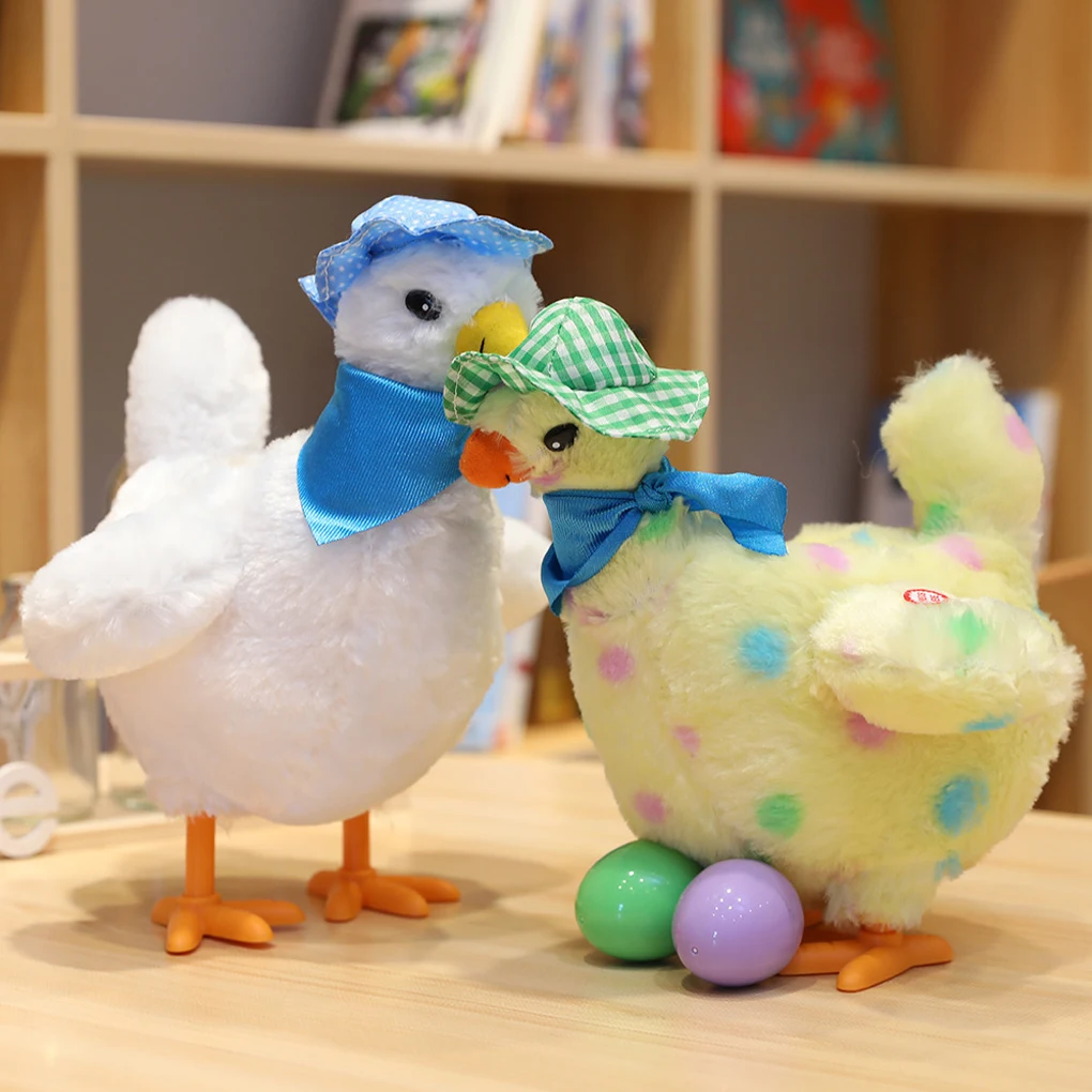 Egg Laying Chicken Toys Fun Hen Laying Eggs Plush Animal Stuffed Toy Electric Music Dancing Cute Pet Kids Interactive Plush Toys