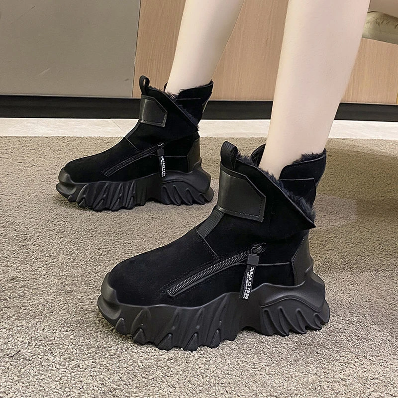 

Snow Boots Women's 2024 New Winter Plush Thick Warm Cotton Shoes Lady Fashion Thick Soled Muffin Heightening Ankle Booties Black