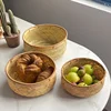 Woven Bamboo Basket Simple Natural Color Round Wicker Bread Basket Handmade Handmade Bamboo Basket Home Shop Display 4