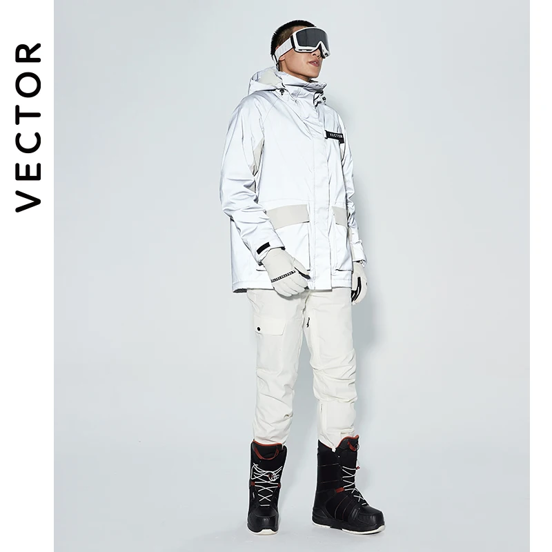 VECTOR 남녀공용 따뜻한 스키 슈트 세트, 후드 스키 바지, 방수 방풍 반사 스키 스노우보드 재킷 바지, 야외 의류