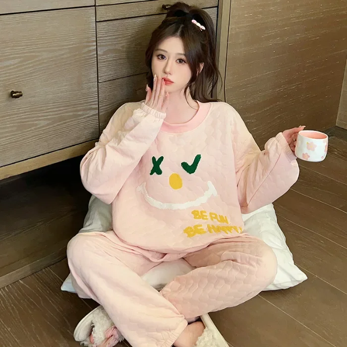 thumbnail image 1 of Pijama cálido de algodón para mujer, conjunto de ropa de estar por casa, Top y pantalones de forro polar suave, manga larga, talla grande, Otoño e Invierno, 1 of 5