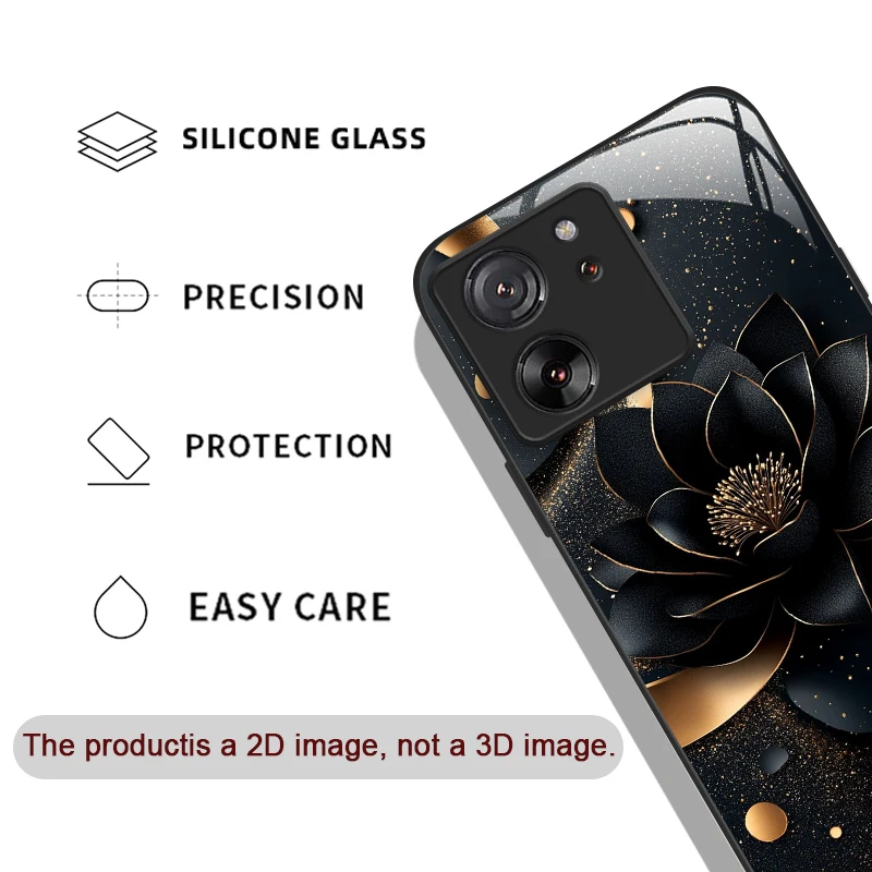 Artistic Lotus Flower Pattern Tempered Glass Phone Case