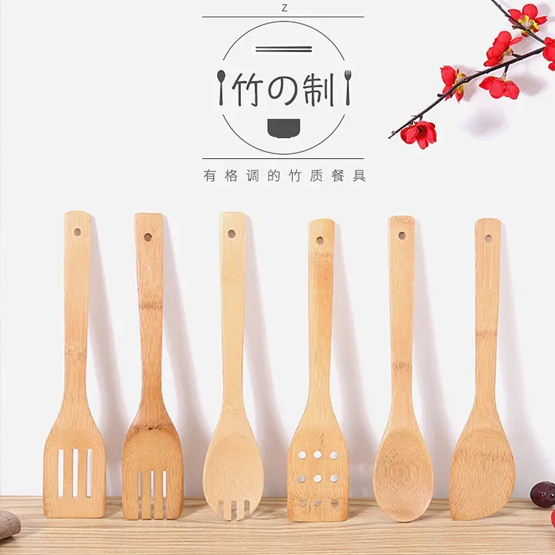 Natural Bamboo Wood Kitchen Spatula Spoon Holder Cooking Utensils Wok Shovel Accessories