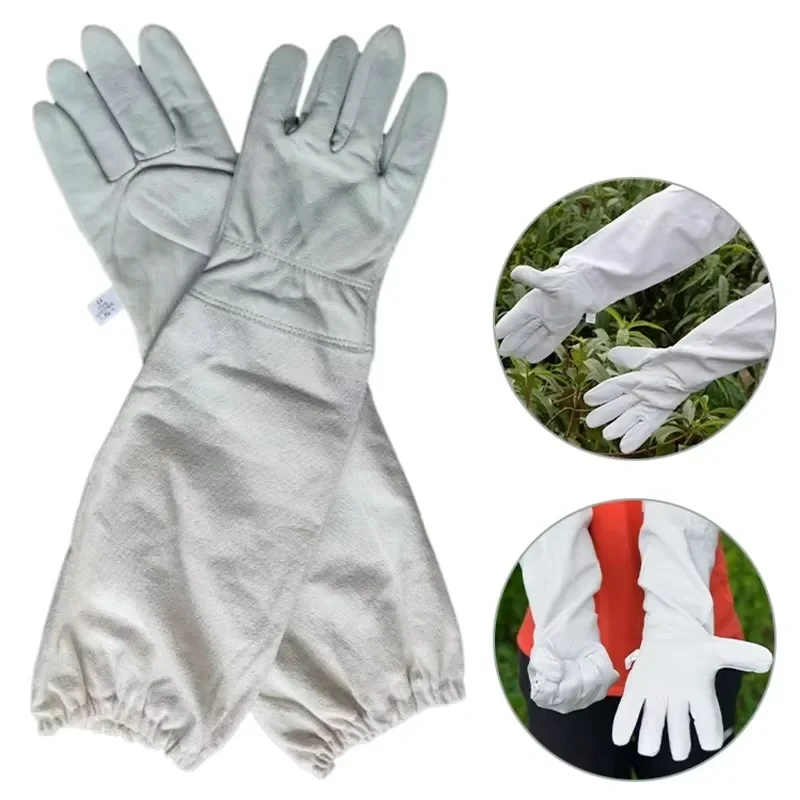 1 Pair Safe Beekeeping Gloves Anti-bee Anti-sting Breathable Protective Long Sleeves for Beekeeper Canvas Gloves Beekeeping Tool