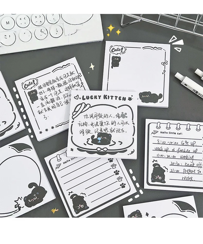 50 Blatt Kawaii-Katze, nicht klebendes Sammelalbum, niedlicher Cartoon-Quadrat-Notizblock, Nachrichtenbuch, Schule, Büro, Studenten, Schreibwaren – Detail 6