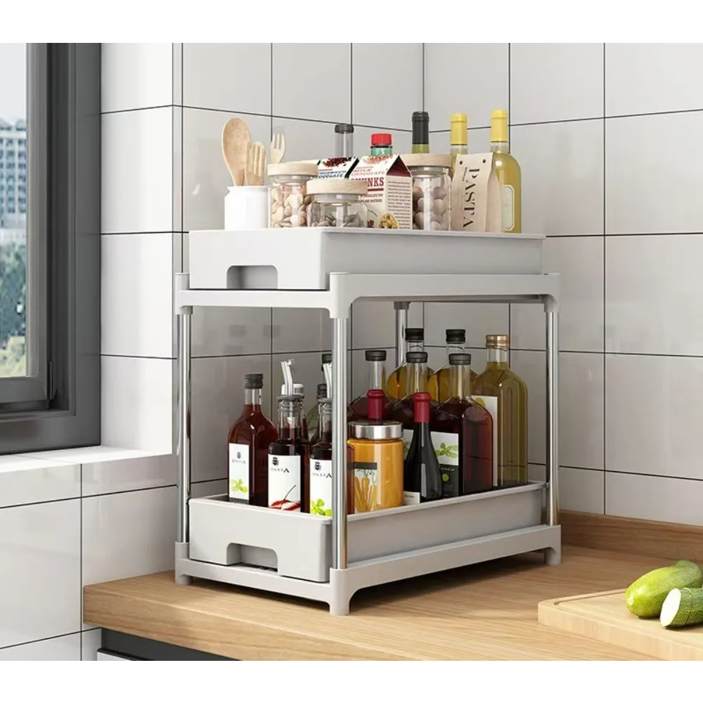 Home Kitchen Spice Rack Cabinet Storage Rack Pull-Out Vegetable and Fruit Storage Basket Drawer