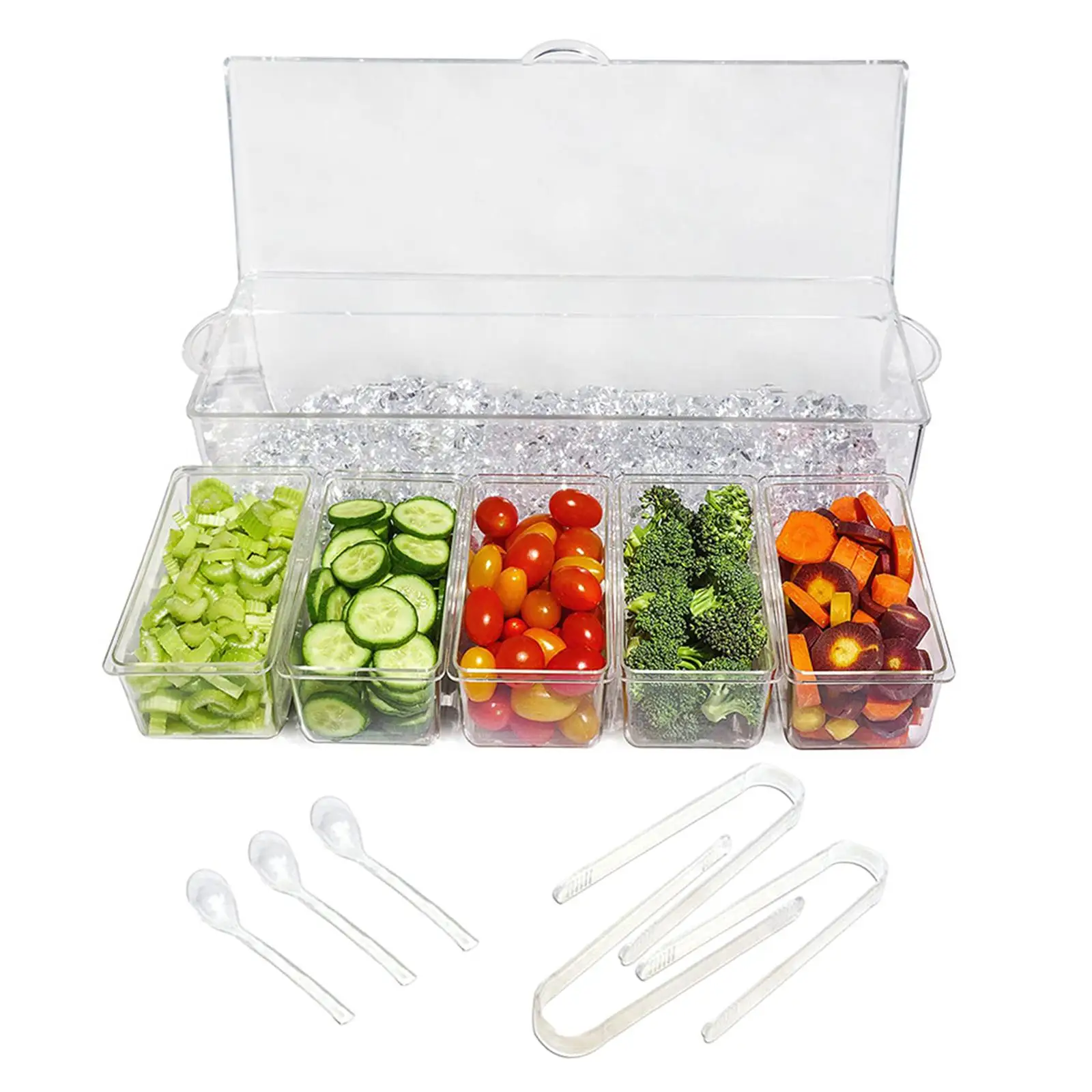 Chilled Condiment Server 5 Compartment Acrylic with Lid Clear for Salad Chilled Serving Tray Ice Serving Bowl Clear Salad