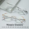 Diamond Cutting Rimless Ladies Myopia Glasses Anti Blue Light Minus Eyeglasses Finished Prescription Near Sight Eyewear Diopter 1