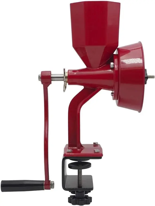 

WONDERMILL Manual Hand Grain Mill Red Wonder Junior Deluxe for Dry and Oily Grains - Kitchen Flour Mill, Grain Mill Hand