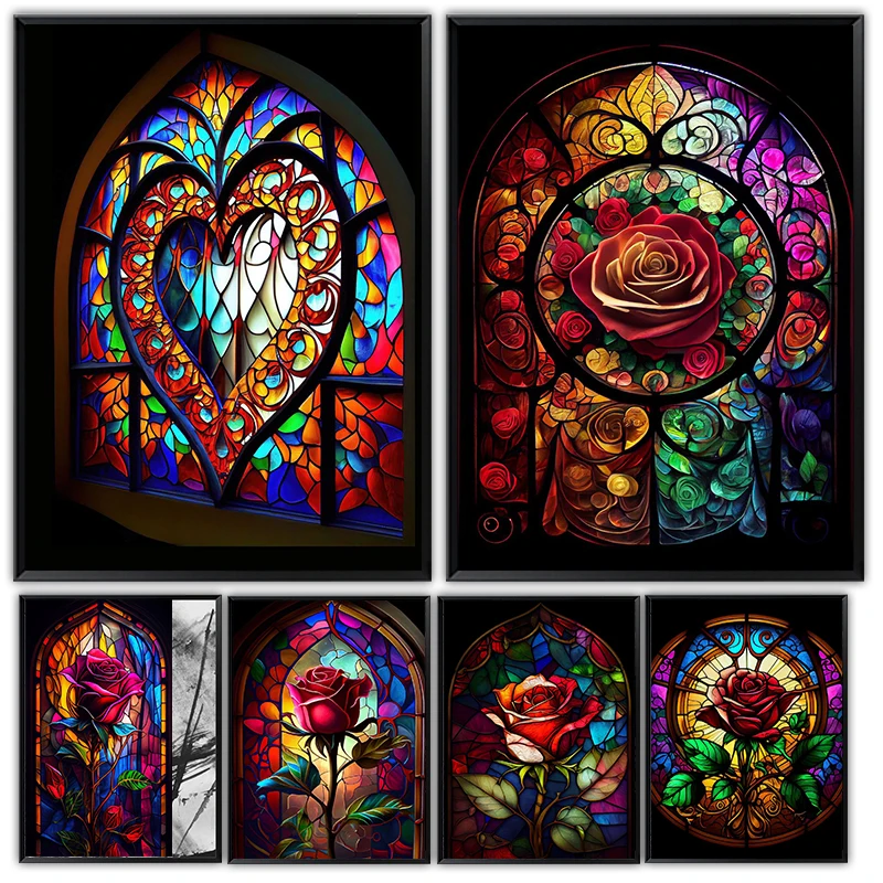 

Скандинавская стеклянная Роза, настенное искусство, холст, Искусственная живопись, декоративная картина для гостиной, домашний декор