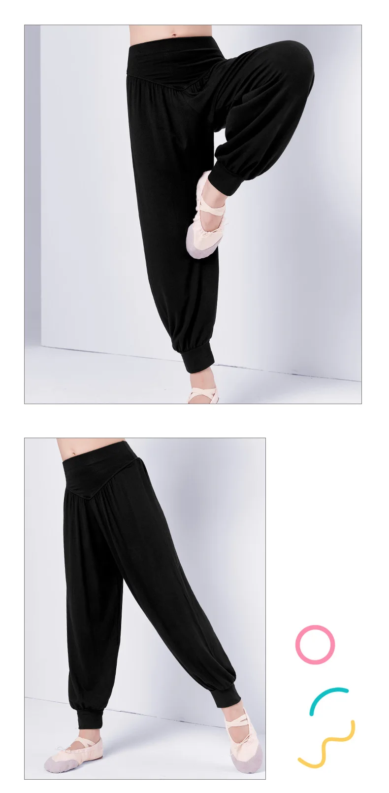 Mädchen-Tanzhose, Harem, Yoga, Ballett, Übungshose für Mädchen, Sommer, leicht, locker, schwarz, Performance-Hose – Detail 4