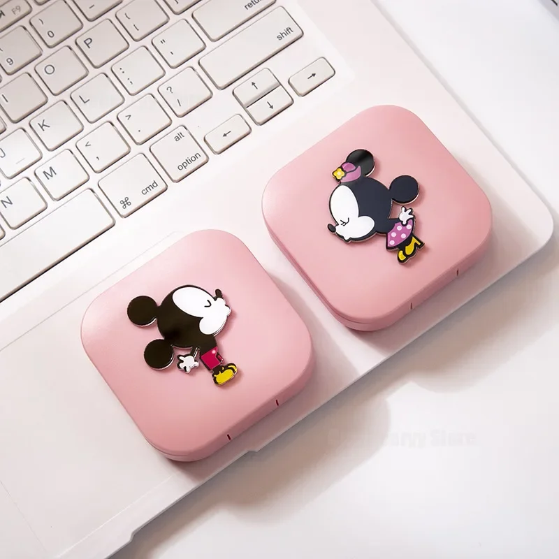 Disney Mickey Contact Lens Case Cute Cartoon Minnie Portable Make Up Beauty Pupil Storage Lenses Box Mirror Container Travel Kit