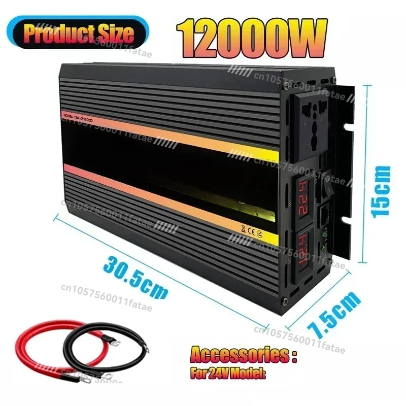 디지털 디스플레이 자동차 가정 야외용 DC12V 220V 변환기 컨트롤러 포함, 12000W 순수 사인파 전력 인버터 전압 변환기