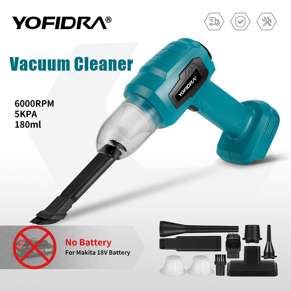 YOFIDRA Strong Suction Mini Electric Vacuum Cleaner Wireless Handheld Home Cleaner Blower With 7 Nozzeles for Makita 18V Battery