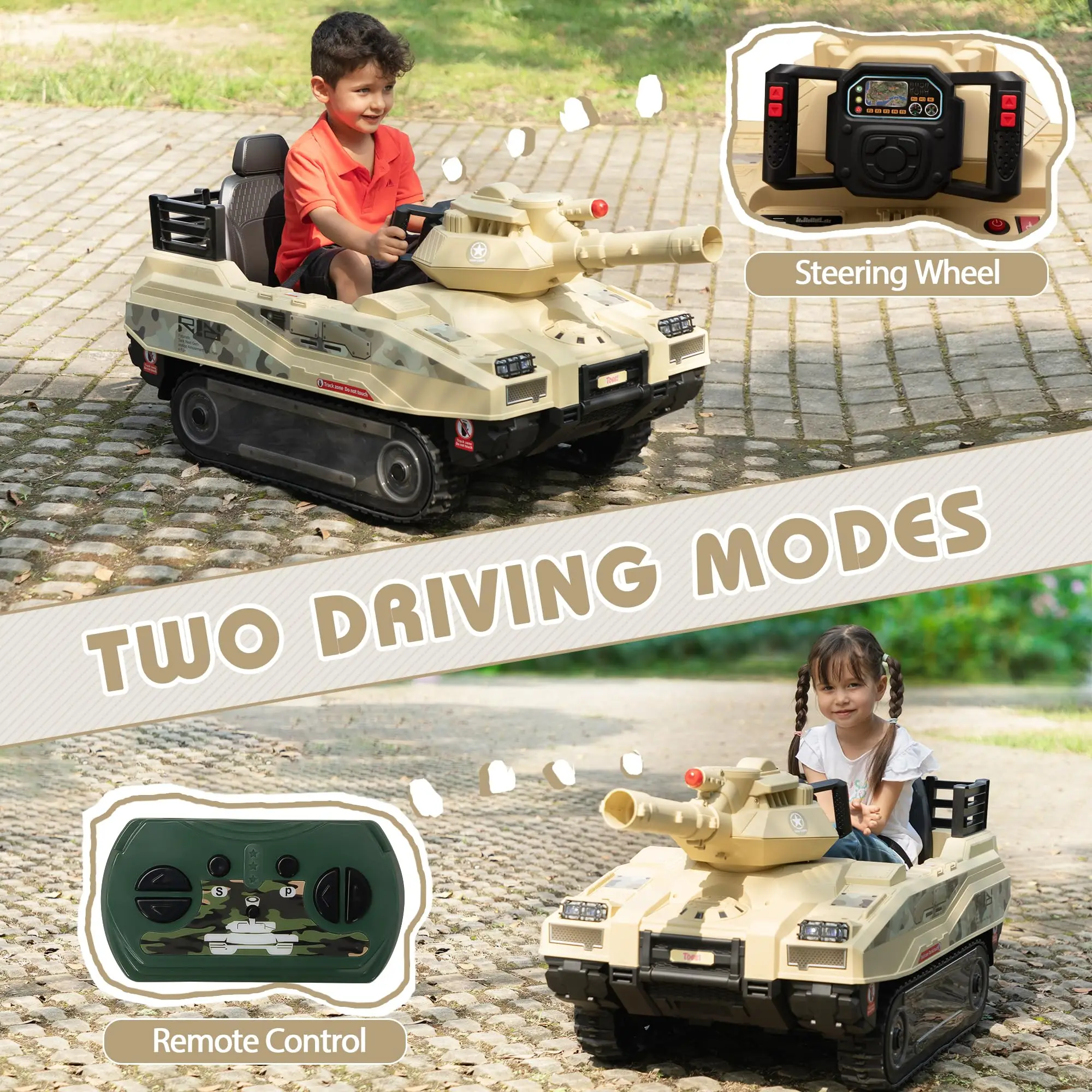 Factory Price Latest Durable Powerful 12V Kids Ride-On Tank Car Mini Army Electric Vehicle Toy with Real Track Ride on Car