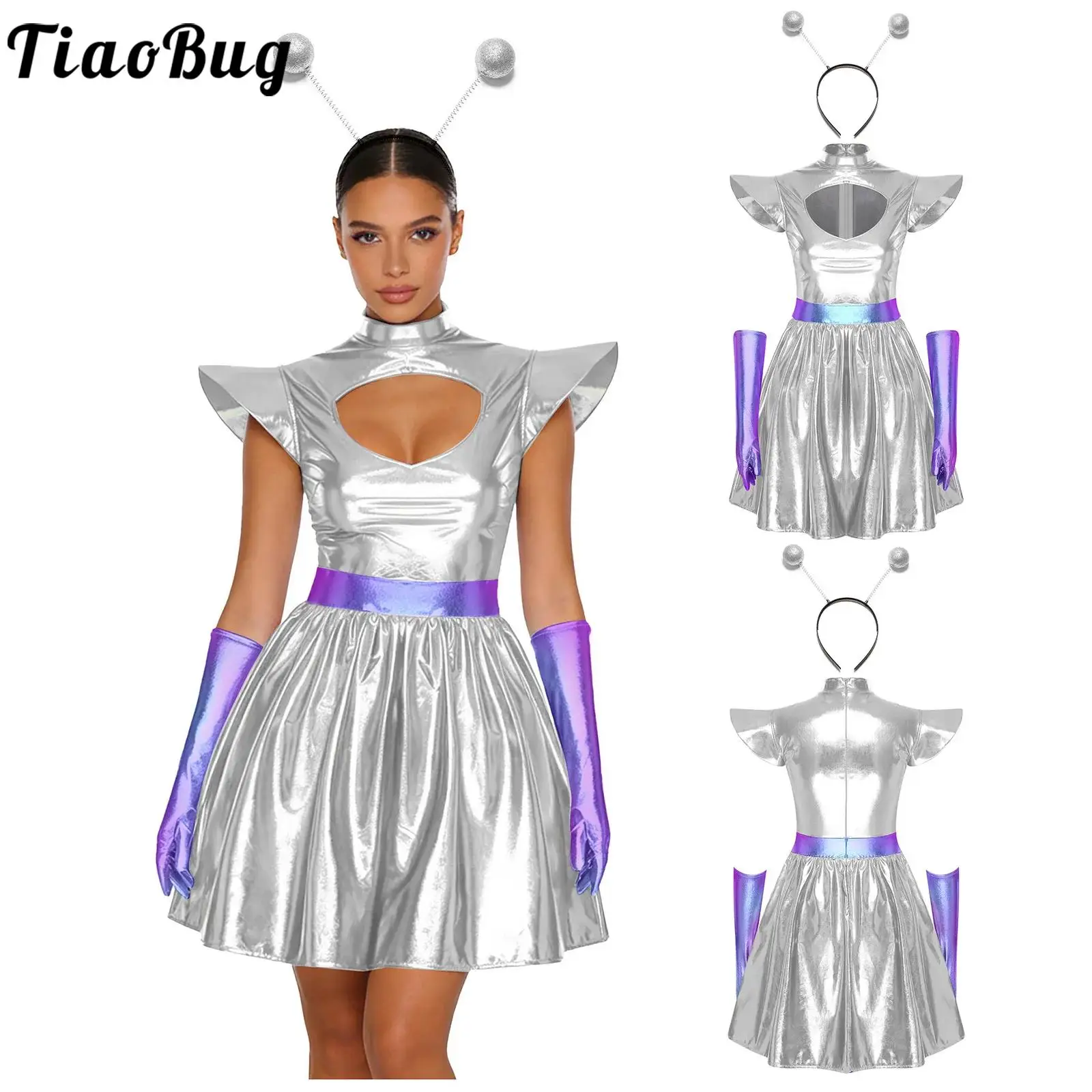 Costume d'astronaute argenté pour femmes adultes, robe Tutu extraterrestre, justaucorps de cadets spatiaux, robe pour Halloween, Cosplay, fête à thème