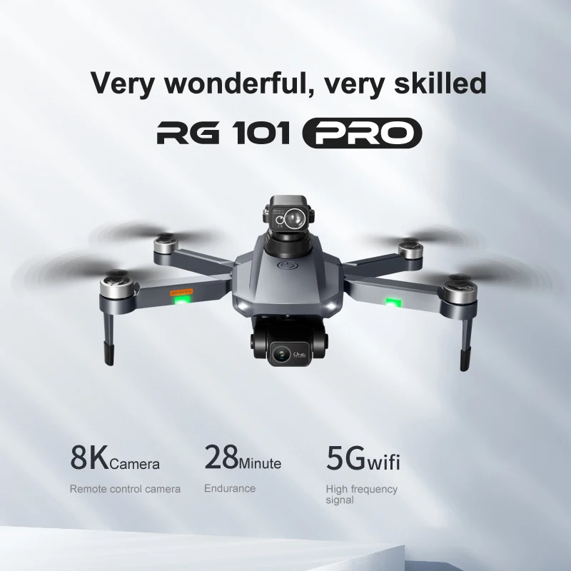 전문가용 GPS 드론, 8K HD 듀얼 카메라, 2 축 PTZ 브러시리스 모터, FPV 360 ° 레이저 장애물 회피, 5G RC 쿼드콥터, RG101 MAX