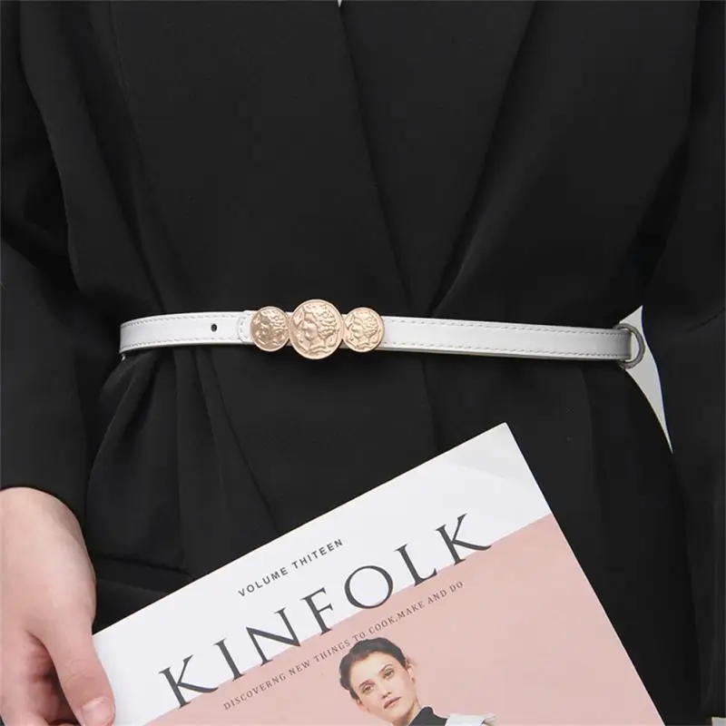 

Thin Pu Leather Belt For Women Metal Buckle Adjustable Belts Fashion Suit Sweater Dress Skirt Decorative Waistband Small Belt