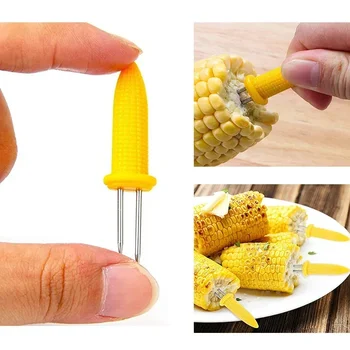 10 pieces corn skewer fork stainless steel corn cob holders fruit forks outdoor camping kitchen barbecue tool 1
