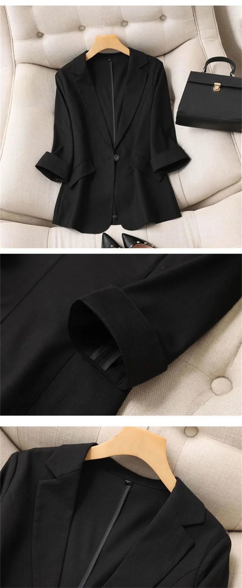 Spring Summer Women Seven Points Sleeve Small Suit Coat Korean Female Solid Color Blazer Jacket Ladies New Leisure Fashion Tops