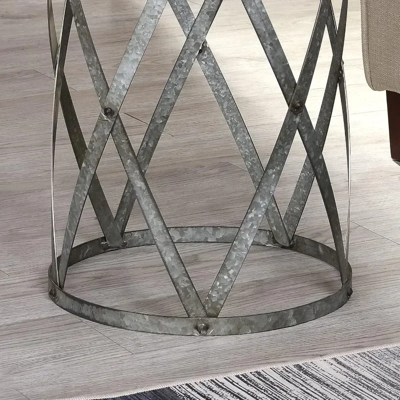 Farmhouse Cottage Galvanized Table, Weathered Brown, 13.5 x 13.5 x 20 3