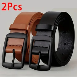 Luxury Men's PU Leather Belt with Metal Pin Buckle - High - Quality Designer Waist Strap - 127cm (Black and Khaki)