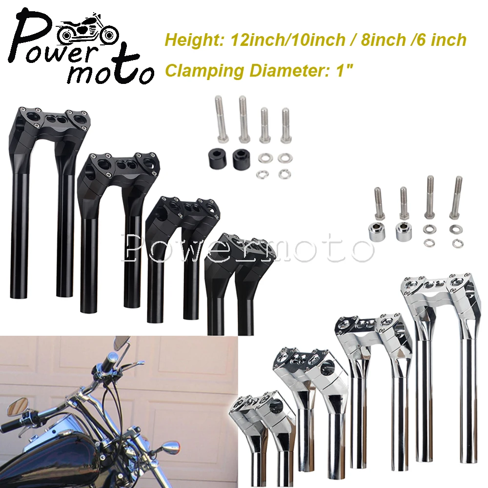 

Motorcycle Club Style 6" 8" 10" 12" + 1" Handlebar Riser Bar Mount Pullback Risers Kit For Harley Dyna Street Bob Chopper Bobber