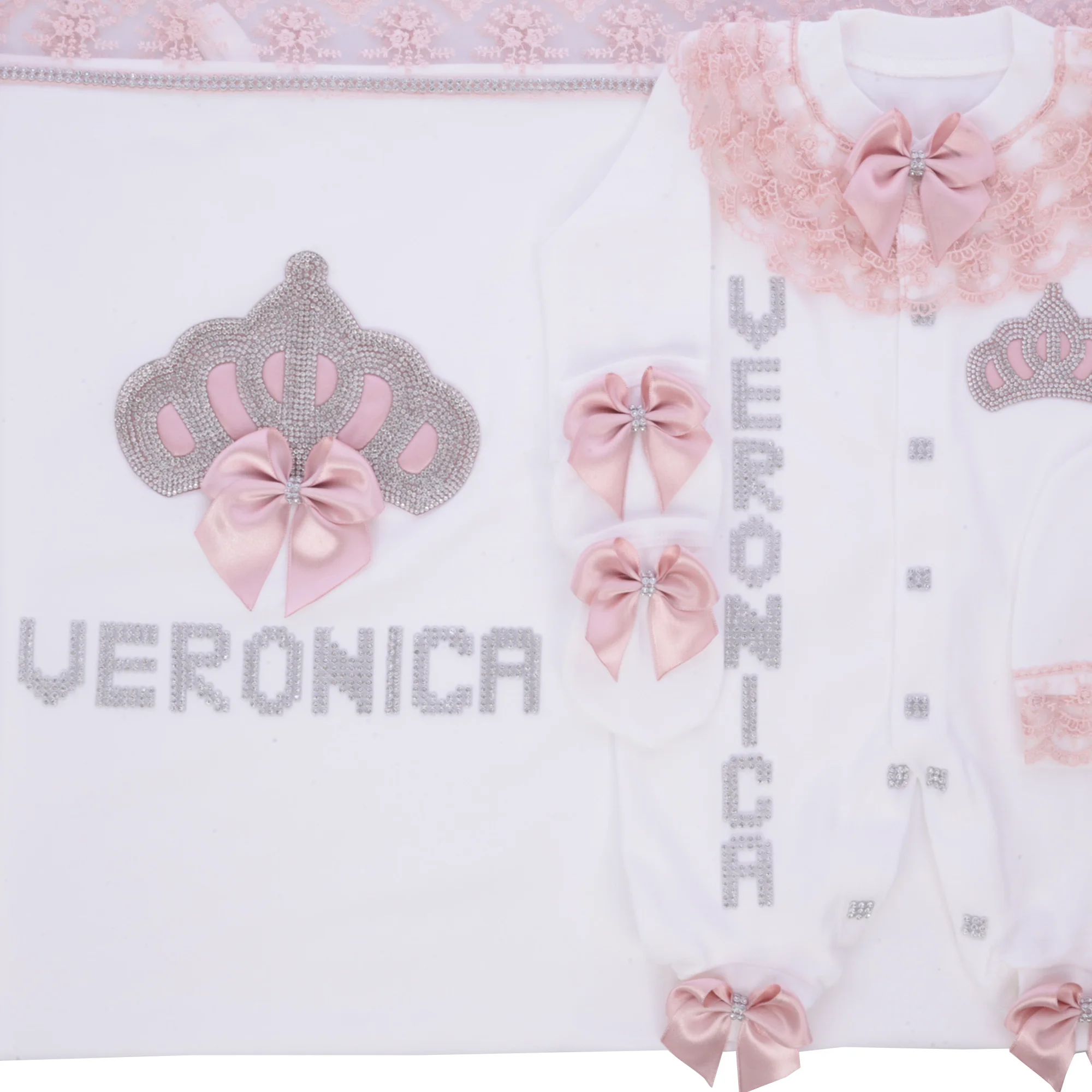 5pcs-princess-coming-home-baby-romper-set-personalized-name-handmade-precious-nursery-hospital-receiving-blanket-romper-set