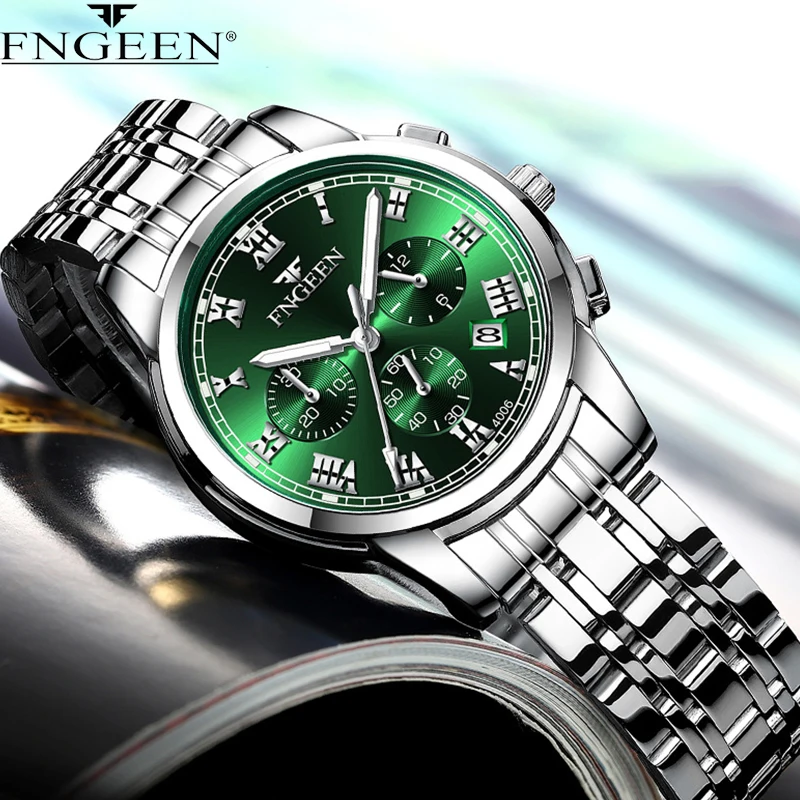 FNGEEN Men Watches 2023 Top Brand Luxury Waterproof Date Clock Male Steel Strap Casual Quartz Watch Sports Wrist Watch Men 4006 2