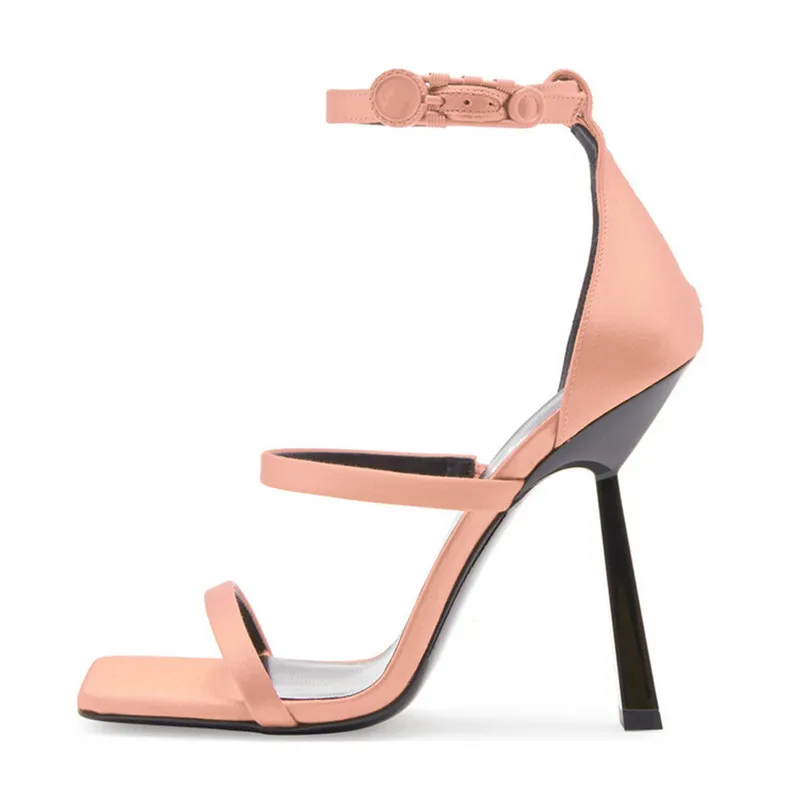 

2022 New Summer Thin Strap Women's Sandals Silk High Heels Women's Black, Green and Red Plus Size Fashion Women's Shoes