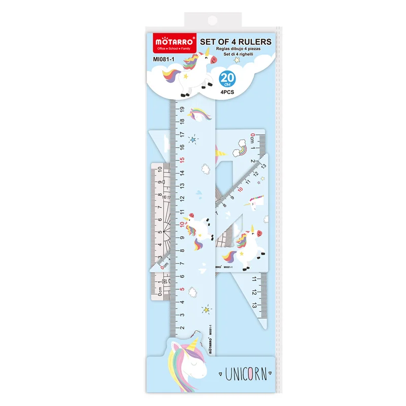 4 in 1 Cute Cartoon Ruler Stationery Set Multifunctional Combination Ruler Triangle Protractor Drawing