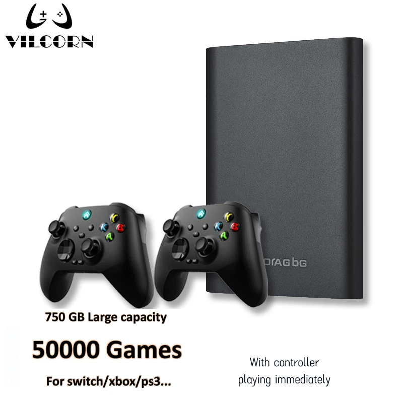 Disque dur externe portable Retrobat HDD, 750 Go, 50000 jeux intégrés pour Switch, Xbox, PS3
